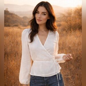 New Reformation White Alaina Wrap Blouse, New with Out Tags